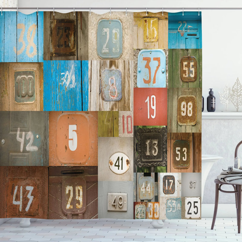Ensemble de rideau de douche nostalgique door numbers, H 75 po x l 69 po