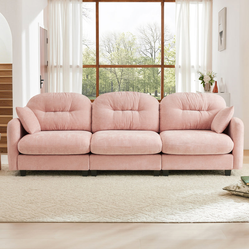 Canapé trois places rose avec composants modulaires, revêtement en chenille douce, courbe ergonomique et coussin pour le décor de la maison