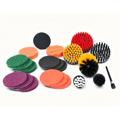 FixtureDisplays® 22PCS Drill Brush Attachment Kit with 6 Inch Extension Rod, Scrub Pads, Polishing Pads, Power Drill Cleaning Brushes for Bathroom, Kitchen, Car, Tile, Grout and Home Cleaning 15285