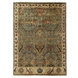 Hand Knotted Wool Oriental Area Rug in Green And Ivory