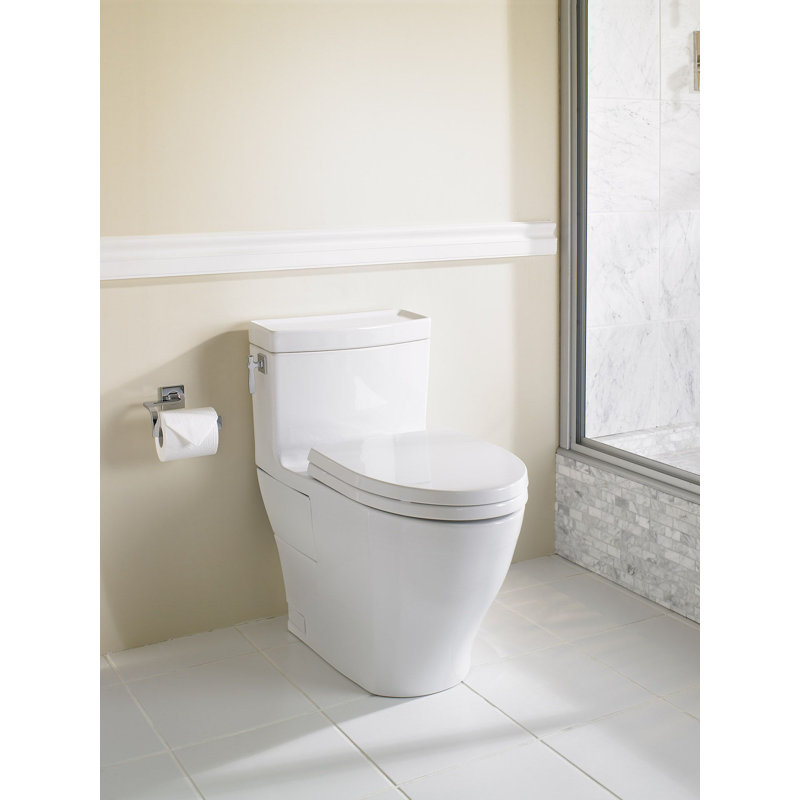 Toilette allongée une pièce à jupe universelle de 1,28 GPF avec CEFIONTECT TOTO Aimes WASHLET +, blanc colonial