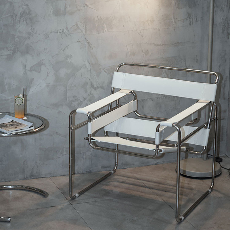 Fauteuil d'appoint en cuir et acier inoxydable, Simili cuir blanc