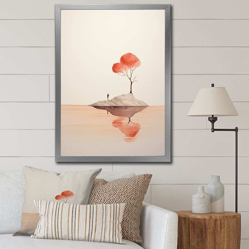 Sérénité, aquarelle minimale en rouge tendre I, Cadre photo argenté, H 20 po x l 12 po x P 1 po