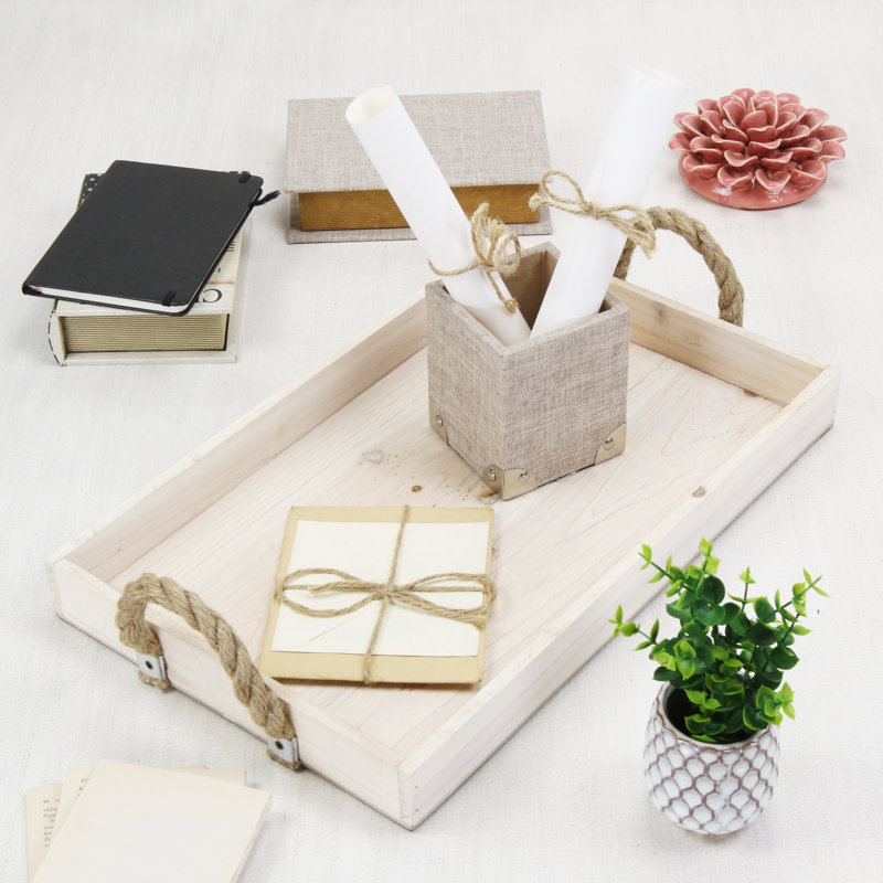 Baltazar Wooden Tray with Rope Handles, Natural