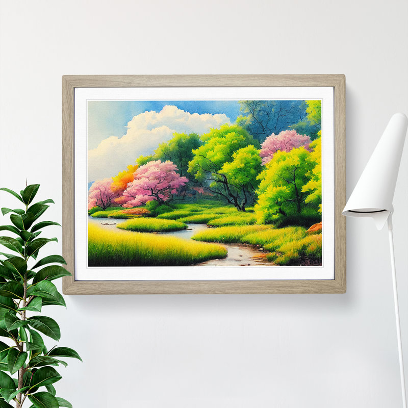 Spring Forest Watercolour Vol.8 - Single Picture Frame Print, Oak, 34cm H x 46cm W x 2cm D