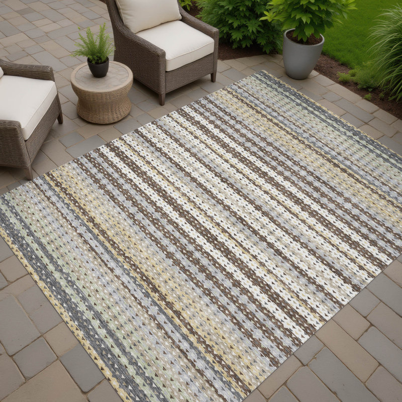 Machine Washable Indoor/Outdoor Chantille ACN2823 Stripes Rug, Coffee, 8' x 10'