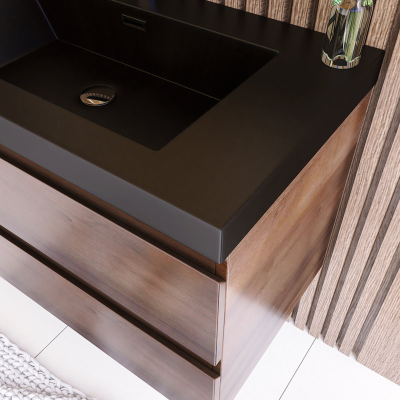 Madesyn 35.43'' Single Bathroom Vanity with Resin Top, Brown