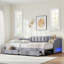 Extendable Upholstered Daybed With 2 Storage Drawers And Led Light-820520824