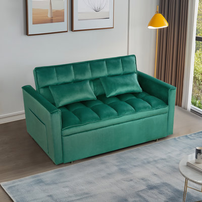 Modern 2-Seater Sofa, 54" Pull-Out Sleeper Sofa Bed For Living Room, Green