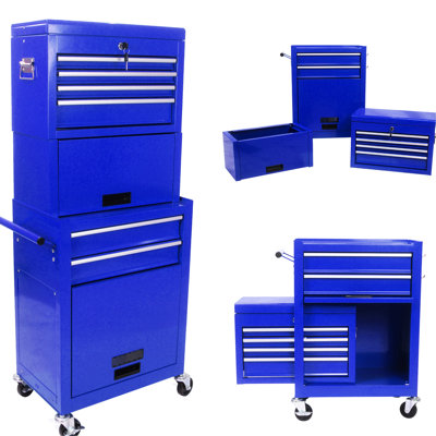 6 Detachable Tool Cart Box Unit Cabinet - Rolling With 4 Universal Wheels, 15Kg Drawer Capacity, Powder Coated, Blue For Workshop Metal Chest Detachable, Capacity Repair Shop