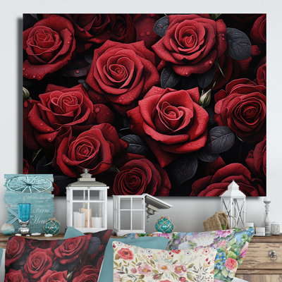 Décoration murale rouge en métal rose rouge et éternelle IV - Floral