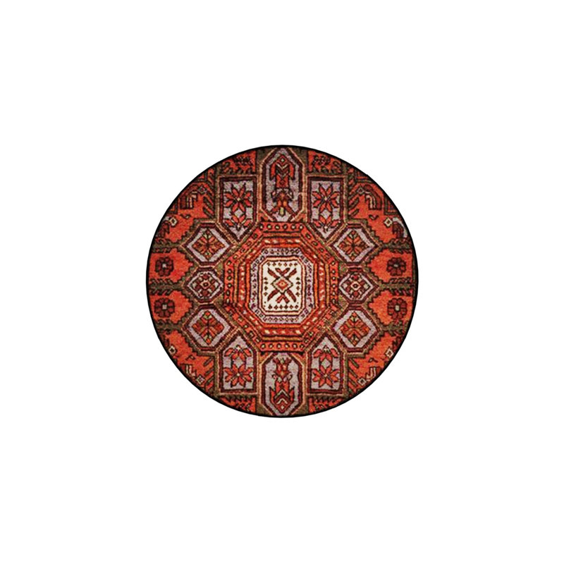 Orange Beige Themed Ethnic Motif Traditional Patterned Round Woven Base Vintage Decorative Carpet, Round 3'4"