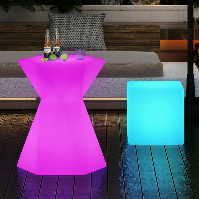 20" Slim Waist LED Color Changing Cocktail Table, Cordless Rechargeable Pub Table with Remote for Patio & Party