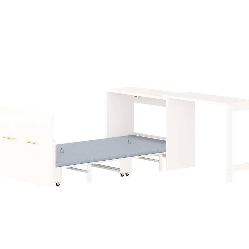 Lit armoire simple avec bureau flexible et coussin pliable de couleur blanche, convient aux chambres d'amis de petits espaces, coussin ajustable de commode facile à monter, superbes espaces polyvalents, fabrication