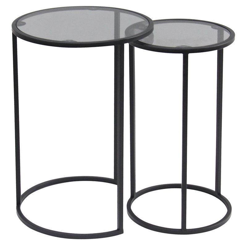 Blanton Glass Top Frame Nesting Tables, Grey/Black
