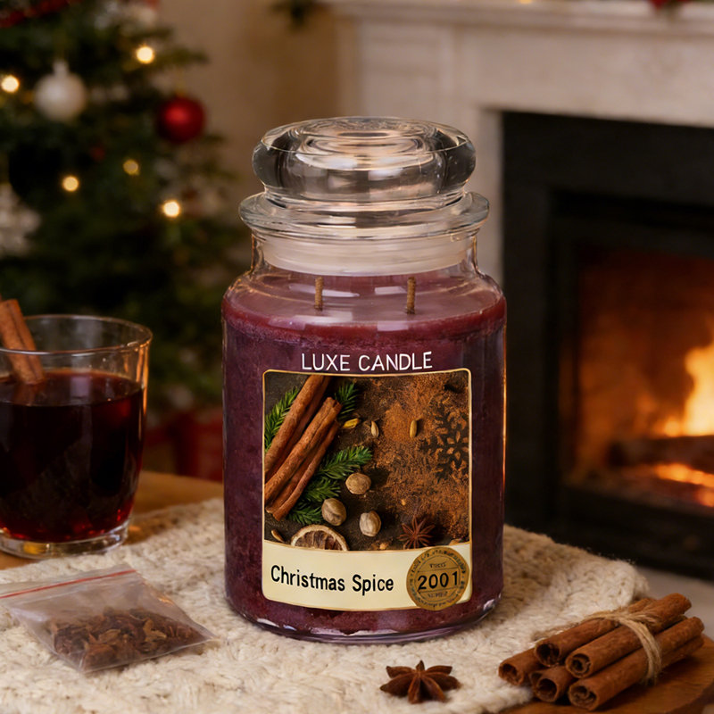 Bougie parfumée aux épices de Noël 23 oz, une étreinte chaleureuse de cannelle et d'agrumes