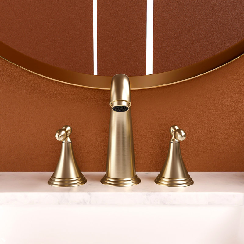 2 Handle Widespread Bathroom Faucet 3 Hole, With Pop Up Drain And 2 Water Supply Lines, Gold