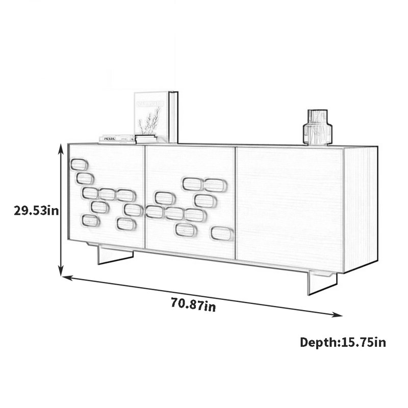 Buffet haut de gamme de style minimaliste, H 29,53 po x l 70,87 po x P 15,75 po