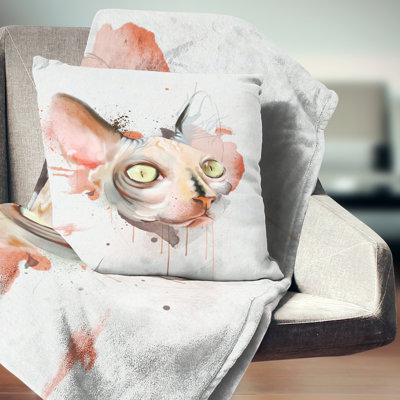 Croquis à l'aquarelle de chat à face rouge - coussin imprimé animal