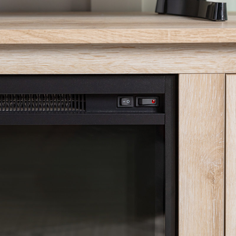 Meuble télé avec foyer électrique pour téléviseur de 65 po ou moins Kohn, Chêne blanc