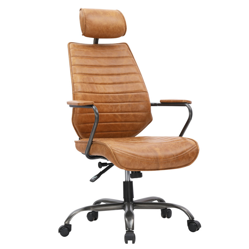 Genuine Leather Executive Chair, Tan Leather
