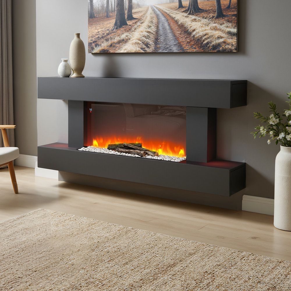 Shantae Belfry Heating 132cm W Black Electric Fireplace with 5120 BTU