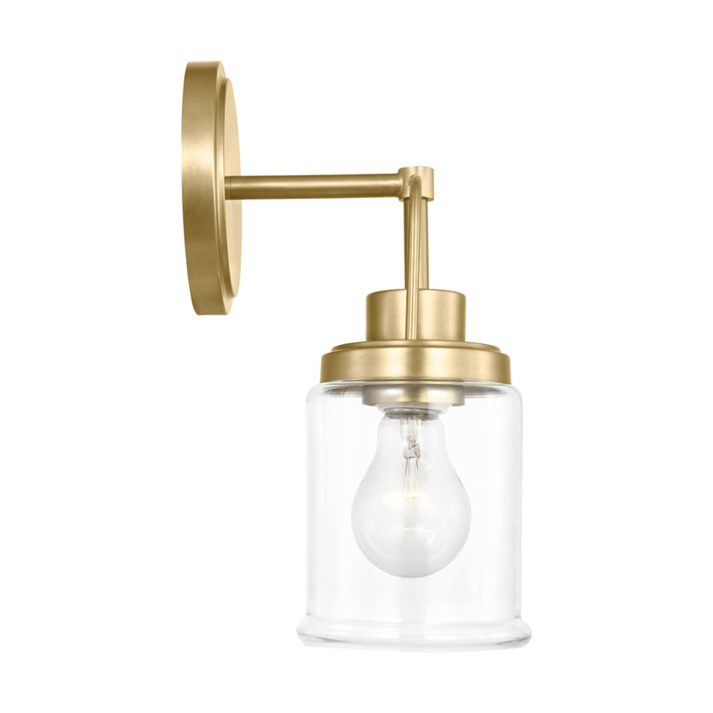 Anders Bathroom Bedroom Wall Fixture With Clear Shade, 11.5" H x 4.75" W x 7.5" D, Satin Brass, 1 Light