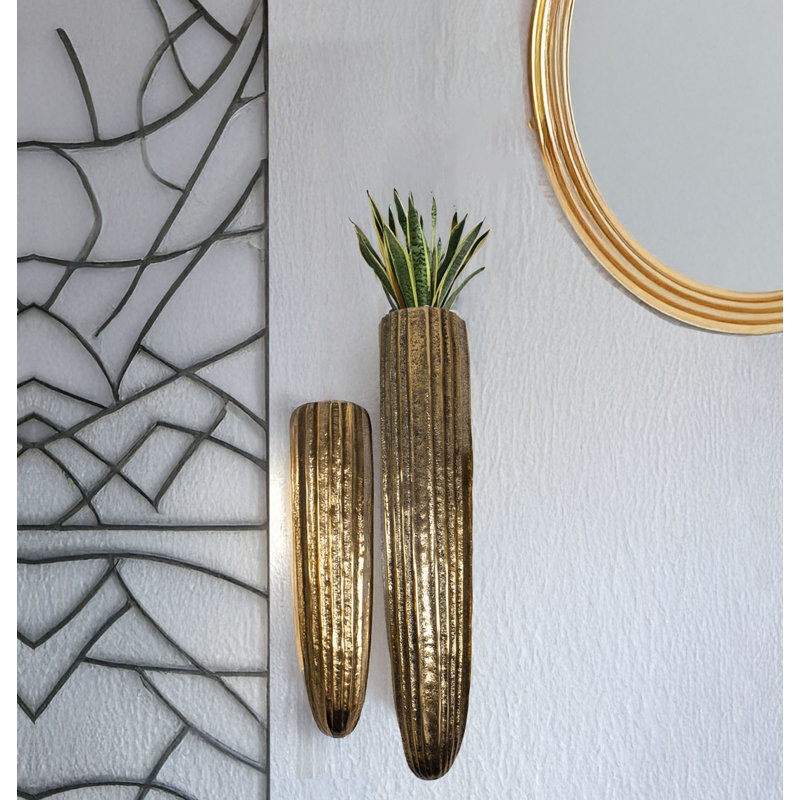 Ranura Lg Grooved Gold Vase, 12.25" H x 2.5" W x 3" D