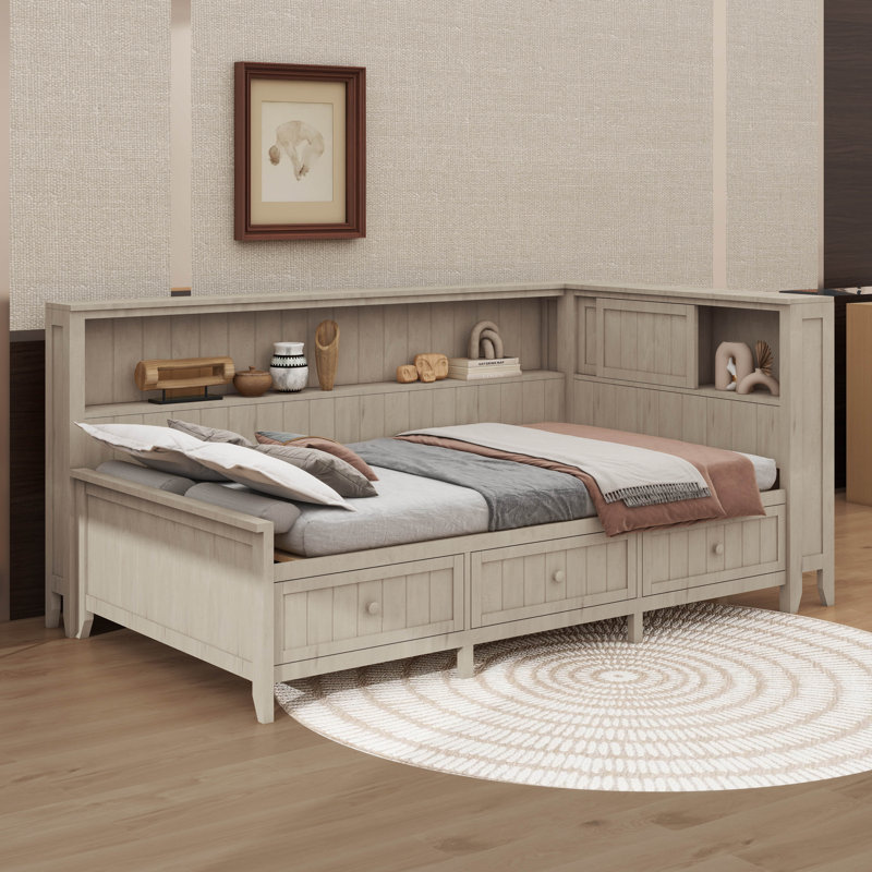 Stylish  Wood Daybed With Convenient Storage Shelves And Drawers, Twin