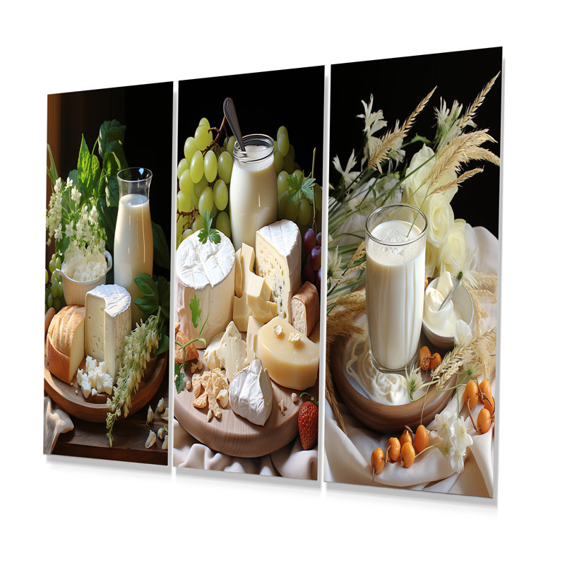 Milk and Cheese Creamy Serenity - ensemble de 3 reproductions d'art en métal laitier, H 32 po x l 48 po