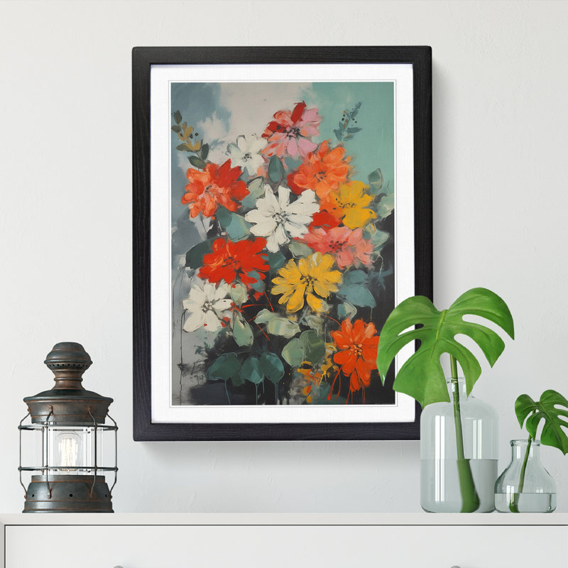 FRM-V0523-921X Flowers Mid Century Style Vol.2 - Print, 34cm H x 25cm W x 2cm D, Black