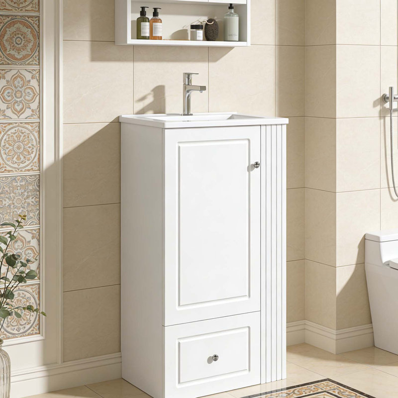Meuble-lavabo de 20 pouces avec lavabo en céramique, pour espaces compacts, Blanc