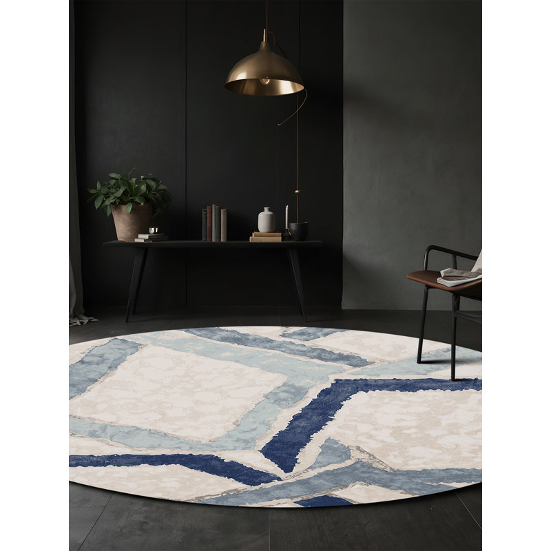 Tapis beige soyeux et moelleux, Rond 6 pi