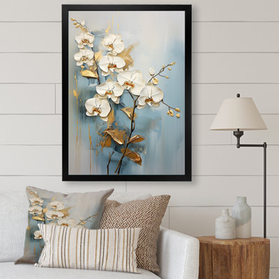 Orchidées beiges et dorées sur toile