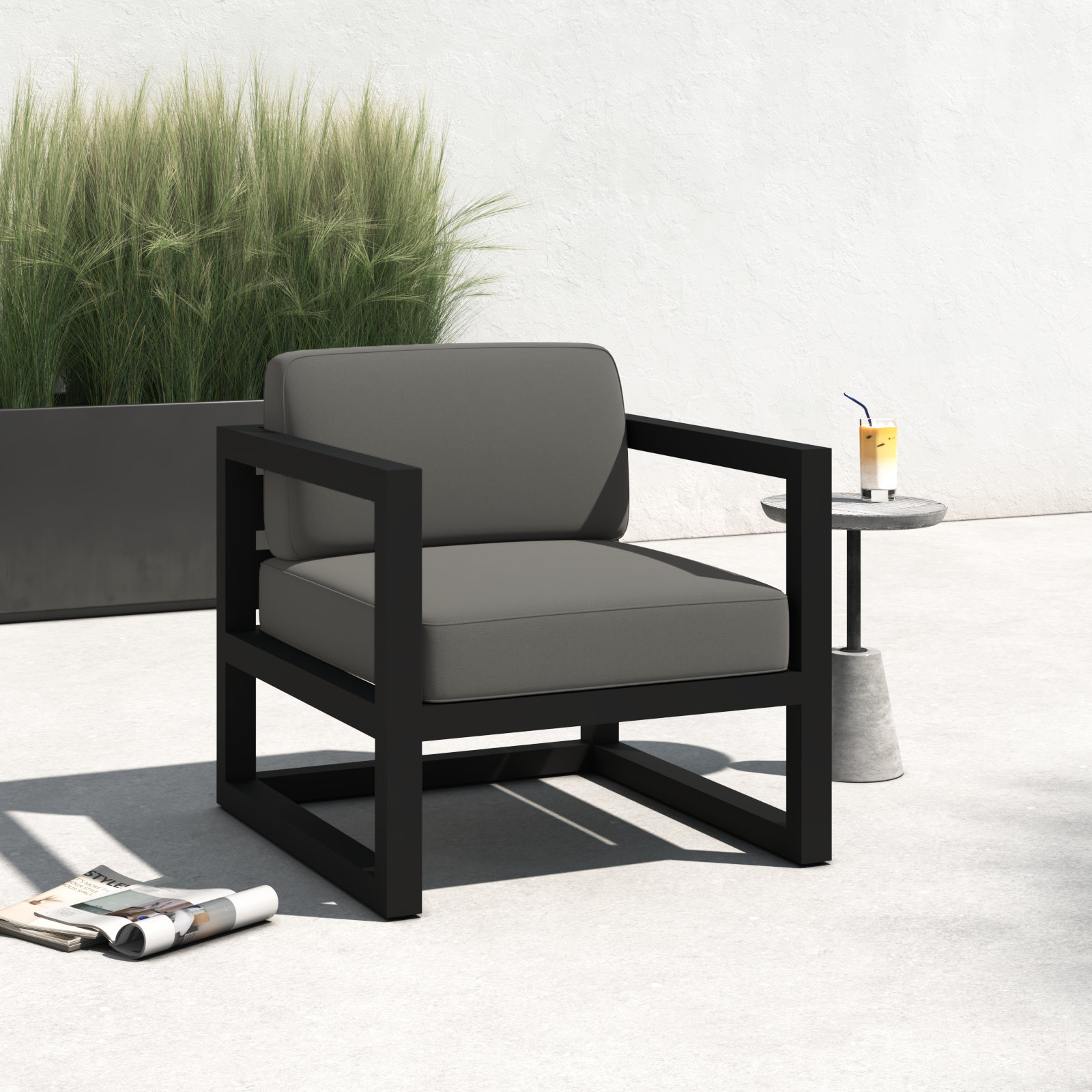 Smith Sunbrella® Patio Lounge Chair, Canvas Charcoal, Black