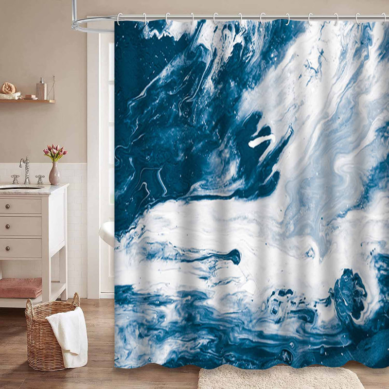 Rideau de douche aquarelle coloré abstrait bleu moderne avec 12 crochets, L 72 po x l 84 po