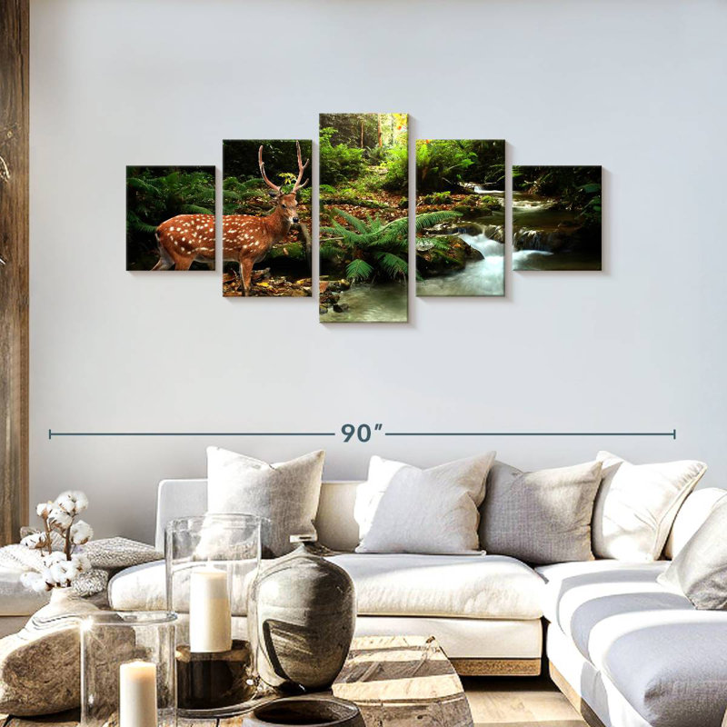 Deer In Lush Forest, 30" H x 68" W