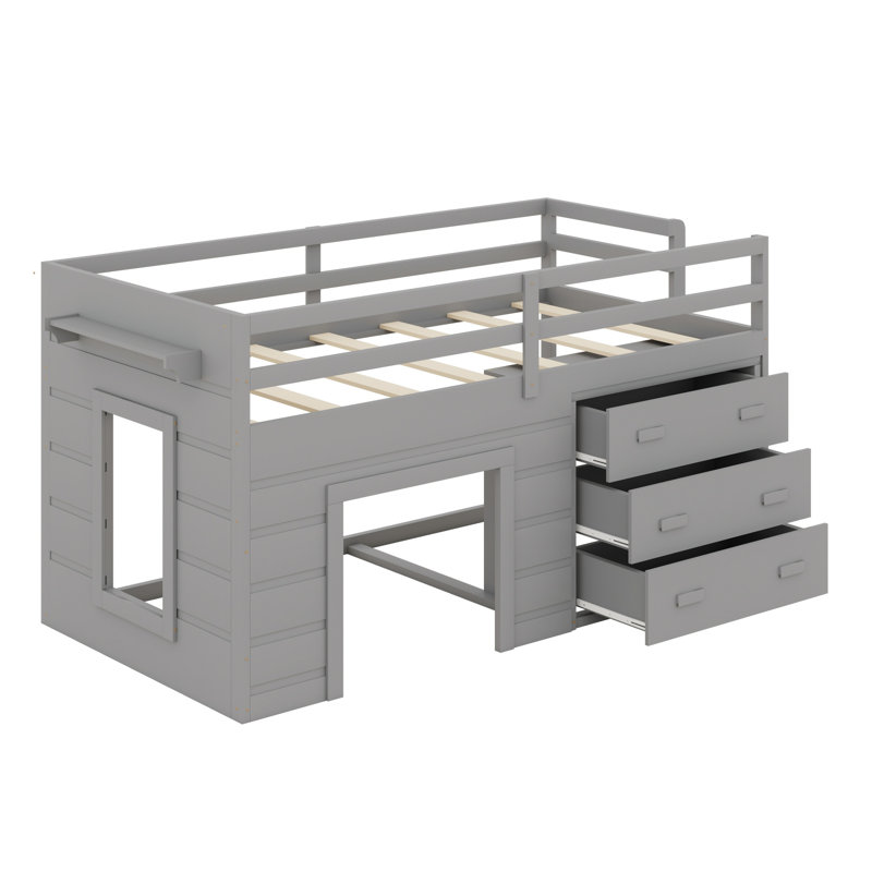 Lit mezzanine moderne avec tablette ouverte, Gris