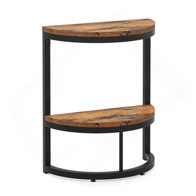 Slim Half Moon 2-Tier Semi-Circle End Table, Rustic Brown Wooden Side Table With Storage Shelf For Small Spaces And Easy Assembly