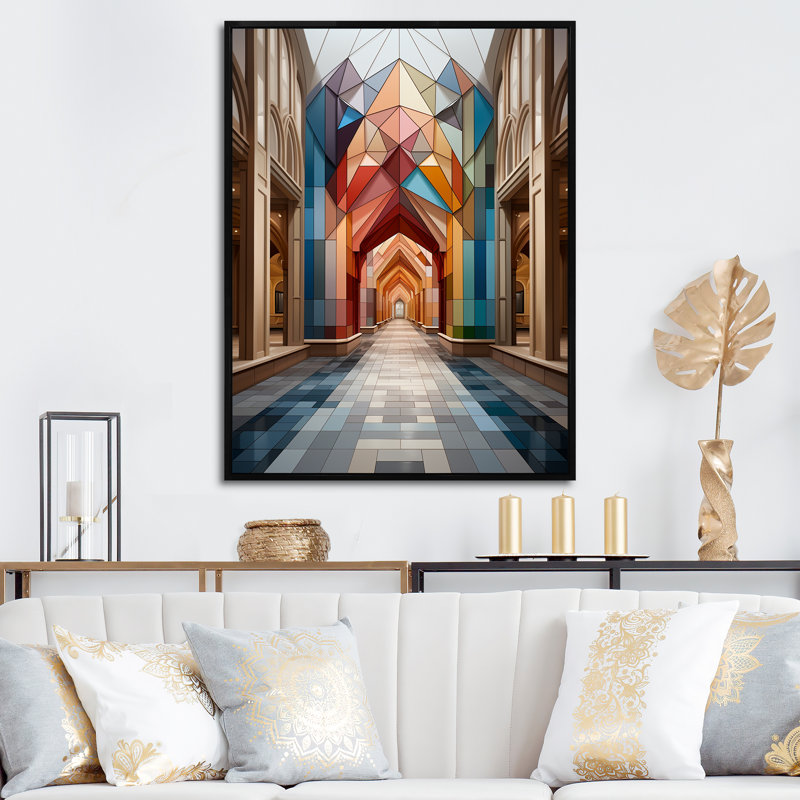 Symétrie architecturale de luxe sur toile, H 44 po x l 34 po x P 1,5 po, Cadre flottant noir