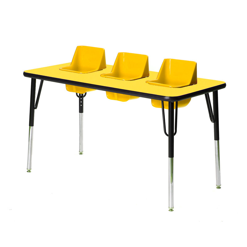 Laminate Adjustable Rectangle 3 Students Activity Table & Chairs, Yellow, Gray