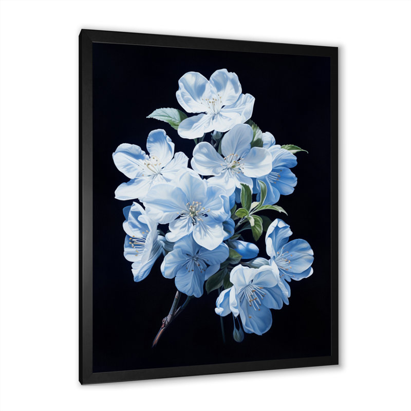 Apple Blossom Monochromatic Elegance I - Floral Wall Decor, Cadre simple noir, H 32 po x l 16 po x P 1 po