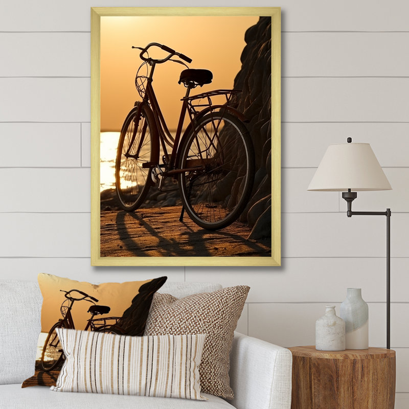 Coucher de soleil, impression d'art mural vélo, H 32 po x l 16 po x P 1 po, Cadre doré simple