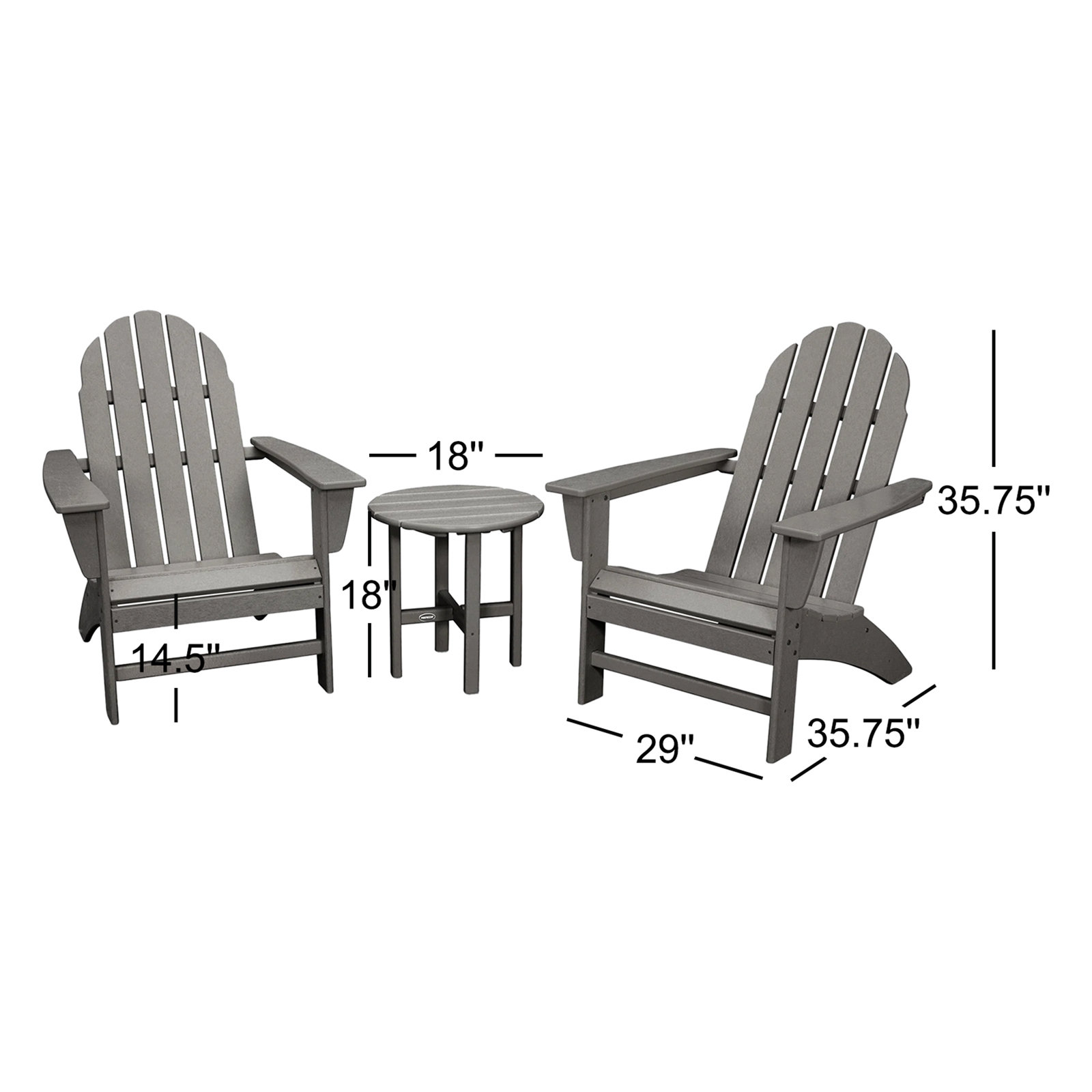 POLYWOOD® Classic Adirondack 2-Person Patio Seating Group, Slate Gray
