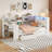 Twin Size Platform Bed In Wood, With Upholstered Headboard, Storage Shelves, Drawers, Charging Station, Led Lights And Table, White + Beige Wood - Sized Comfortable Head, Charging,-431921830