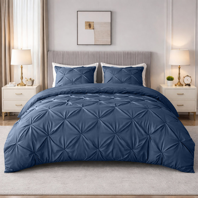 Pintuck Microfiber Duvet Cover Set with Pillowcases – Pleated Textured Bedding, Soft Luxury Quilt Cover, Breathable All-Season Comforter Cover, Modern Hotel Style Bed Set