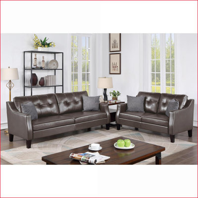 Ensemble de salon en similicuir gris anthracite 2 pièces | Gris | Similicuir