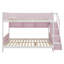 Lit superposé en bois avec escalier rayé et tablettes de rangement latérales, lit en bois avec garde-corps de sécurité-133471418-133471419