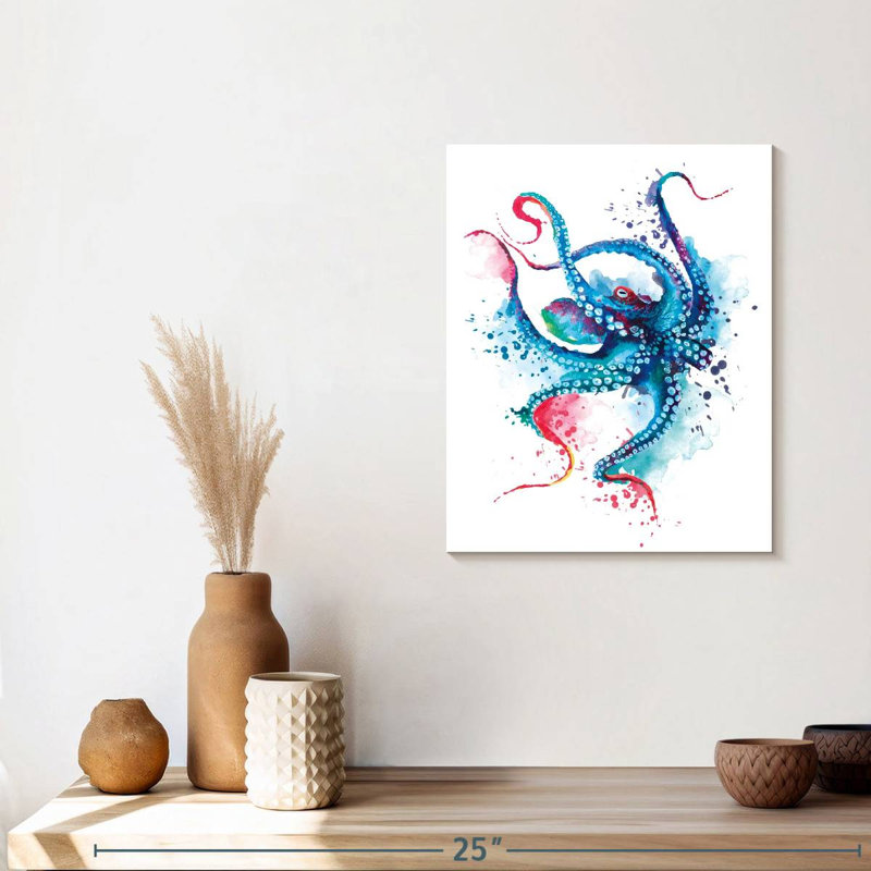 Blue Octopus Splash sur impression sur toile, H 15 po x l 12 po x P 1,25 po