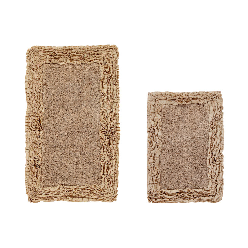 Courson Premium 100% Cotton 1775 GSM 2-Piece Bath Rug Set, OEKO-TEX® Certified, Non-Slip Spray Latex Backing, Plush Tufted Ruffle Pattern, Super Absorbent, Machine Washable Bathroom Rugs, Beige